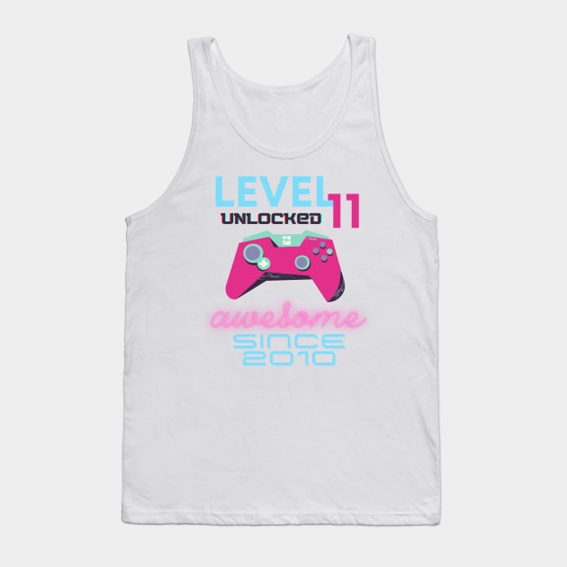 Level 11 Unlocked Awesome 2010 Video Gamer Tank Top by Fabled Rags 